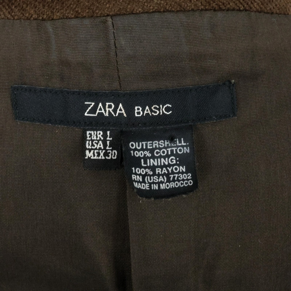 Zara Basic Jacket Womens Large Brown Corduroy Lined Belt Pockets Preppy Academia - Picture 3 of 14